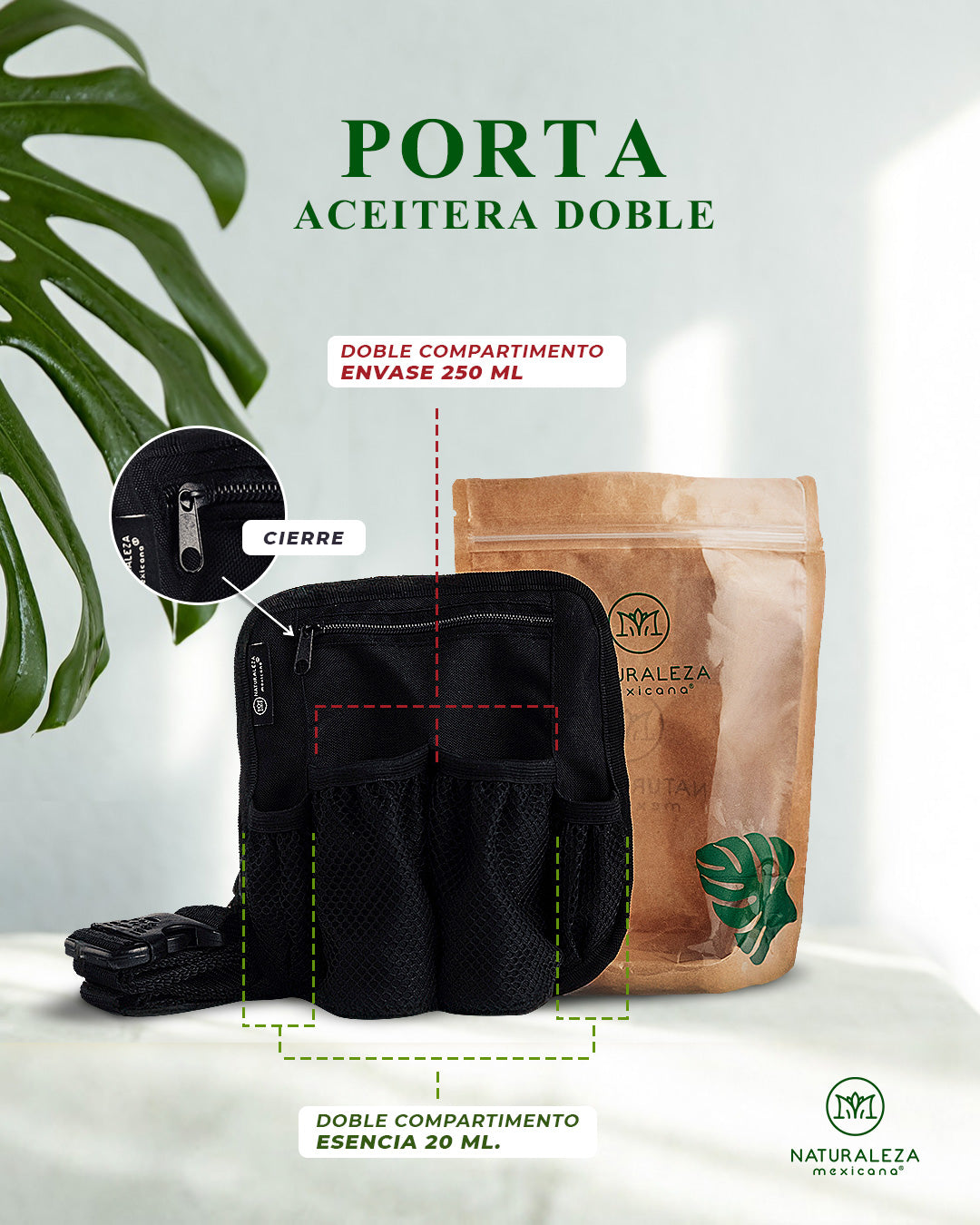 Porta Aceitera Doble con Cierre – Negra | Cangurera para Masajista